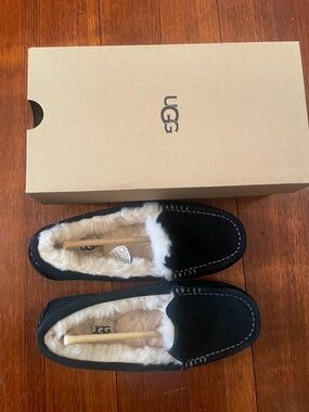 UGG Black Suede Shearling-Lined Moccasin Slippers